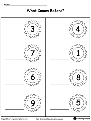 What Number Comes Before and After Worksheets Image