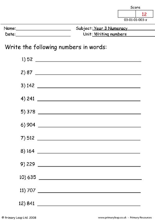 Writing Number Words Worksheets Image