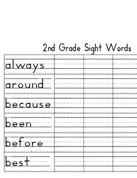 2nd Grade Sight Word Worksheet Image