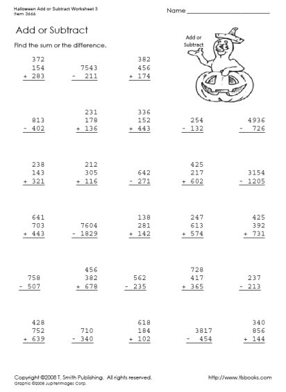 4th Grade Math Addition and Subtraction Worksheets Image