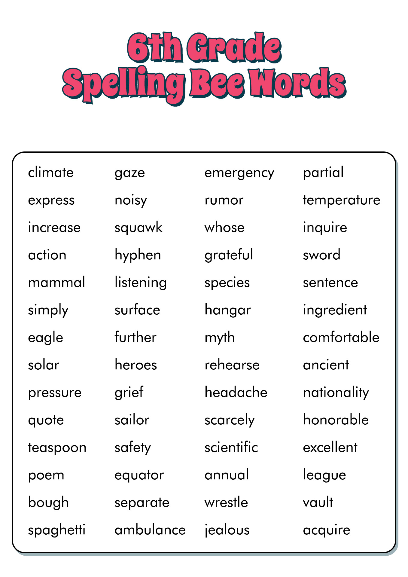 16 6th Grade Spelling Words Worksheets