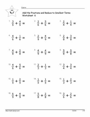 Adding Fractions with Common Denominators Worksheets Image