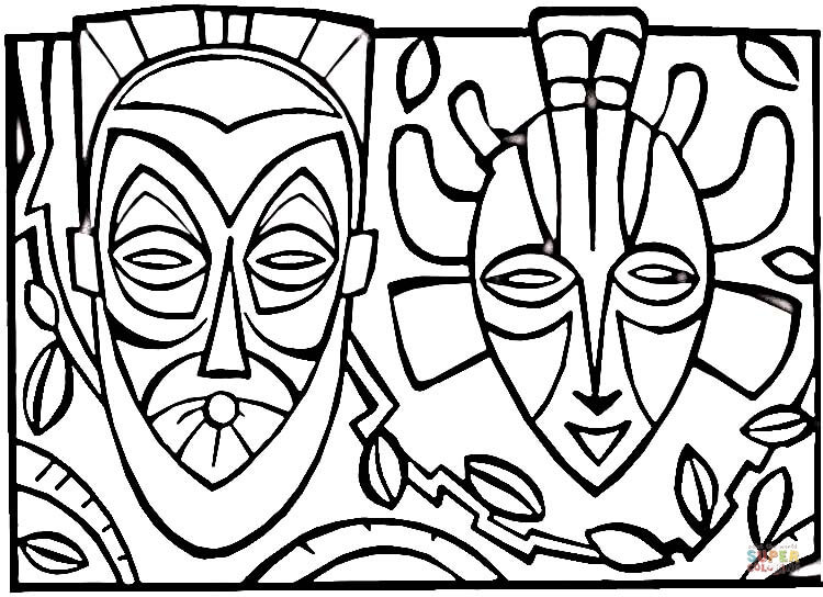 African Mask Coloring Pages Printable Image