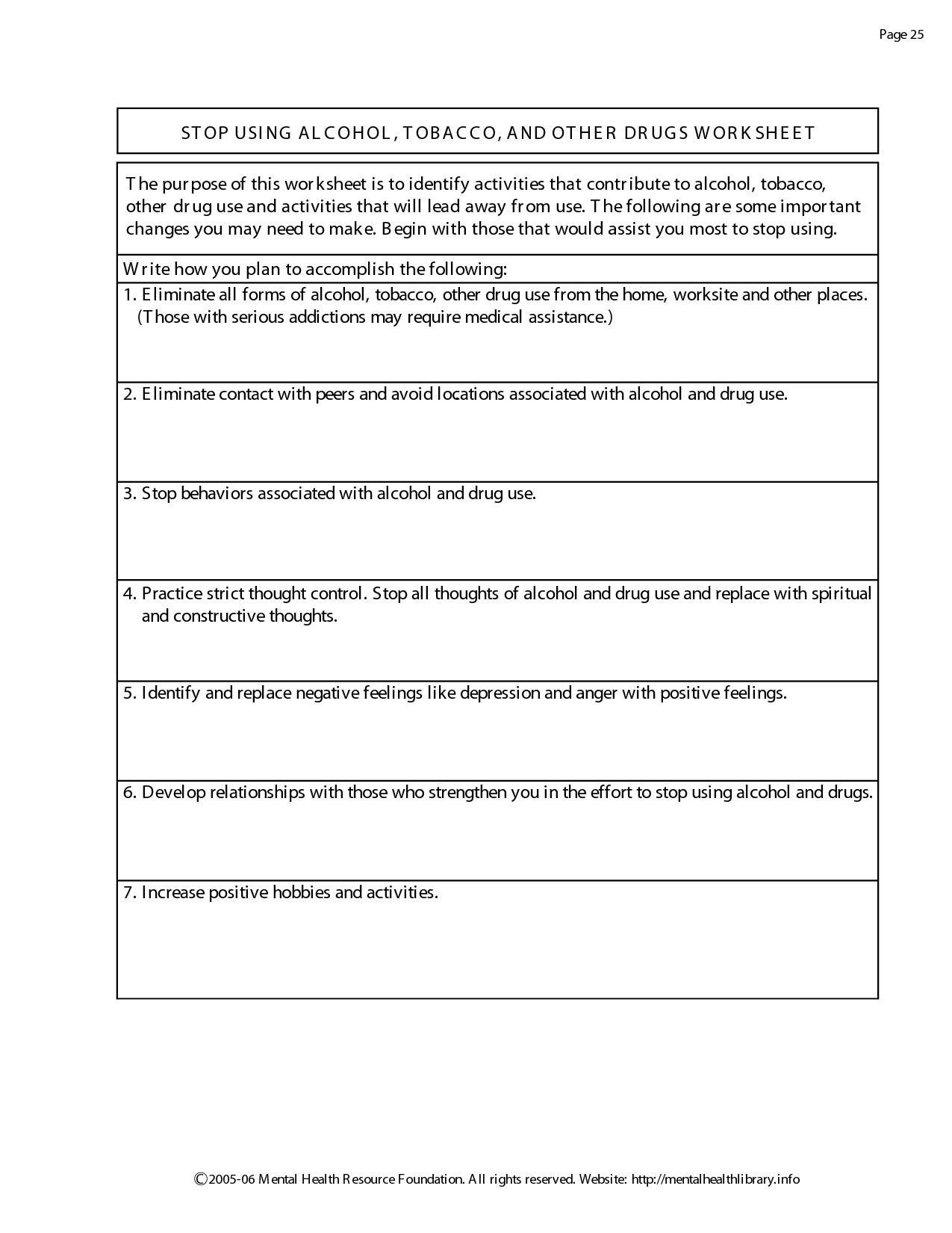 Free Printable Drug Treatment Worksheets