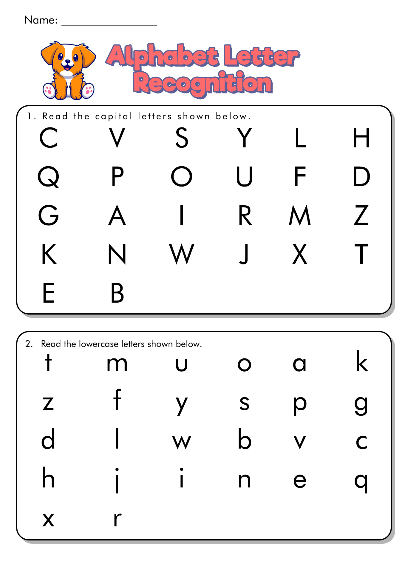 Alphabet Recognition Assessment Worksheet Image