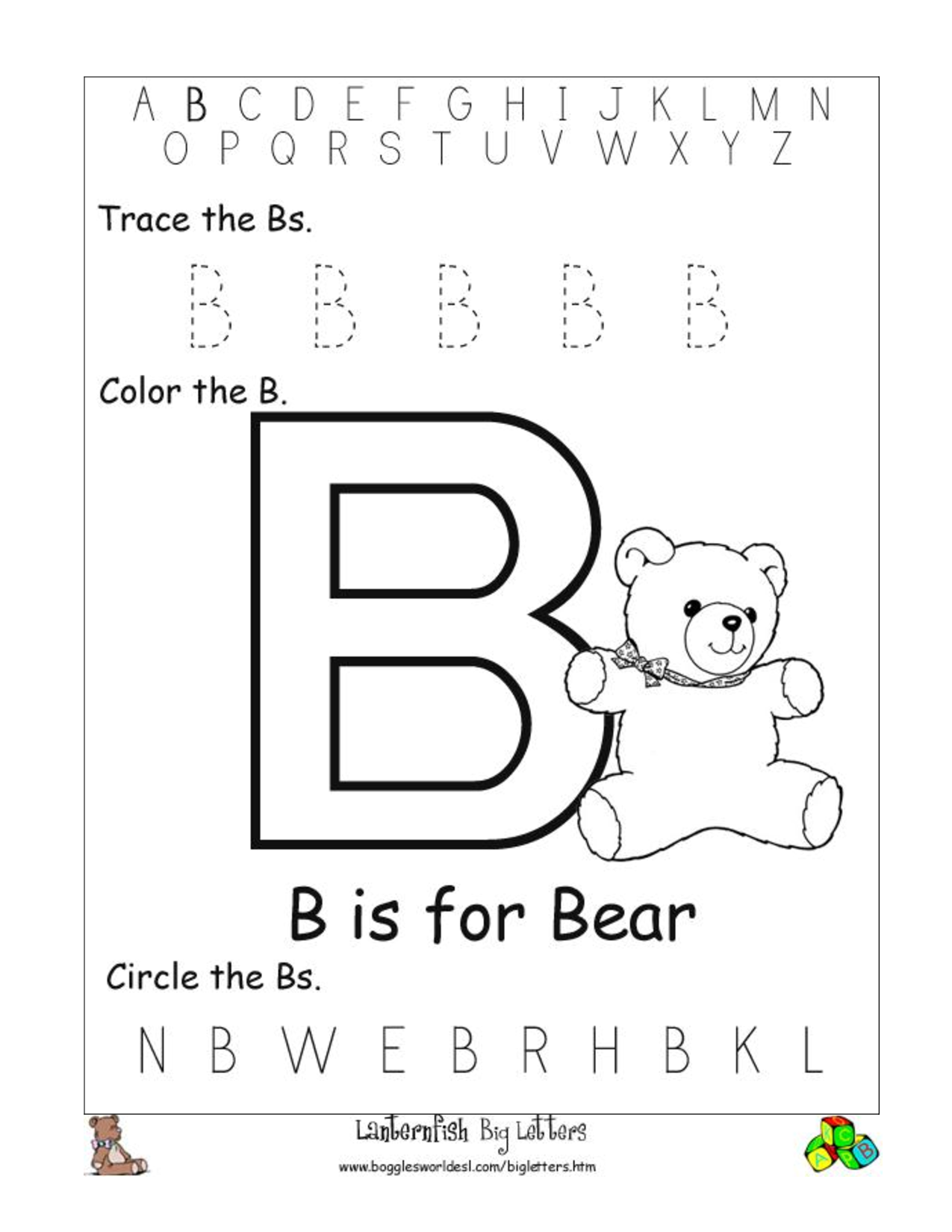 Alphabet Worksheet Big Letter B