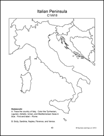 Blank Map of Italy Coloring Page Image