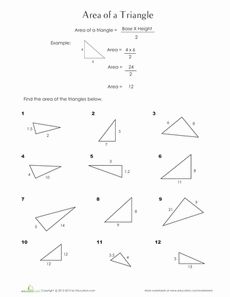 Common Core Finding Area of Triangles Worksheet