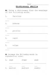 Dictionary Skills Worksheets Printable Image