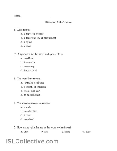 Dictionary Word Definitions Worksheets Image