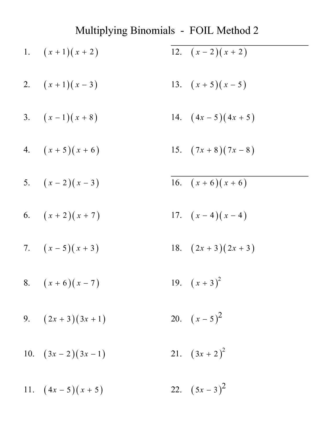 Foil Math Worksheets Image