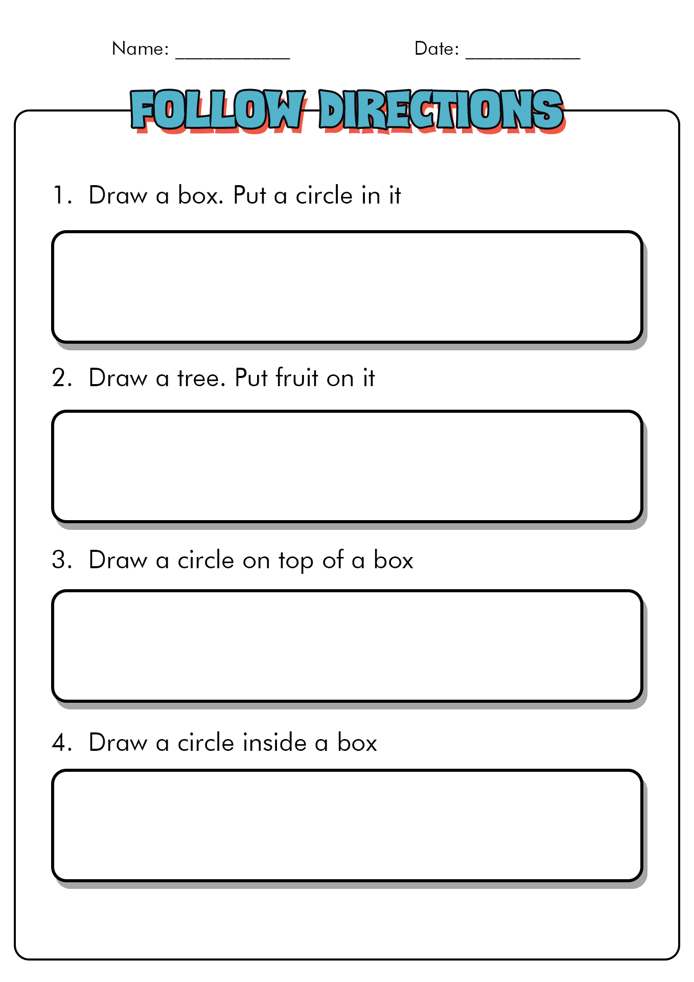 Following Directions Activity Worksheet