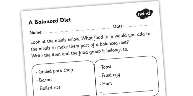 Food Group Balanced Diet Worksheets Image