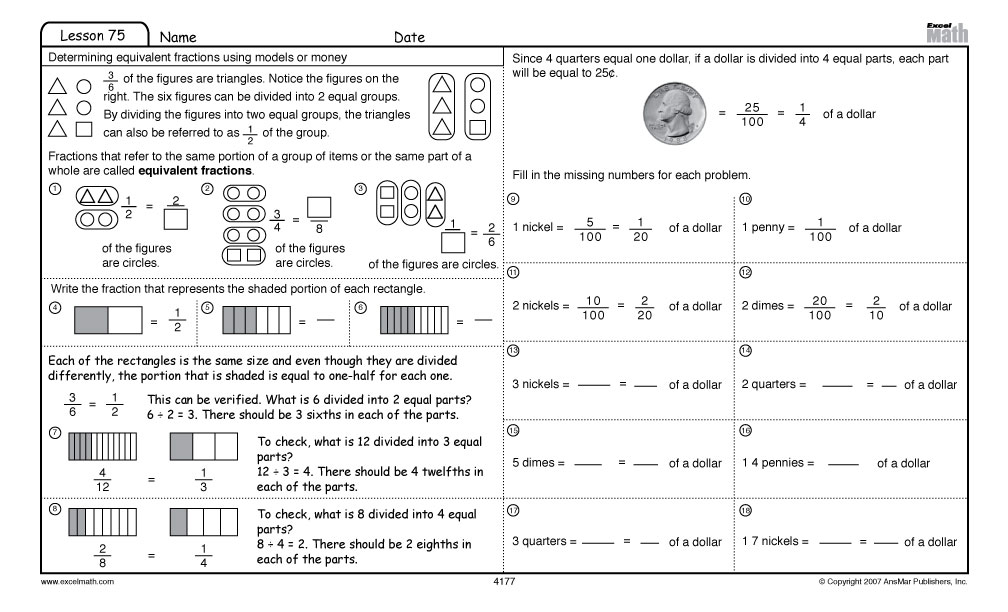 Fractions 4th Grade Math Worksheets to Print Out Image