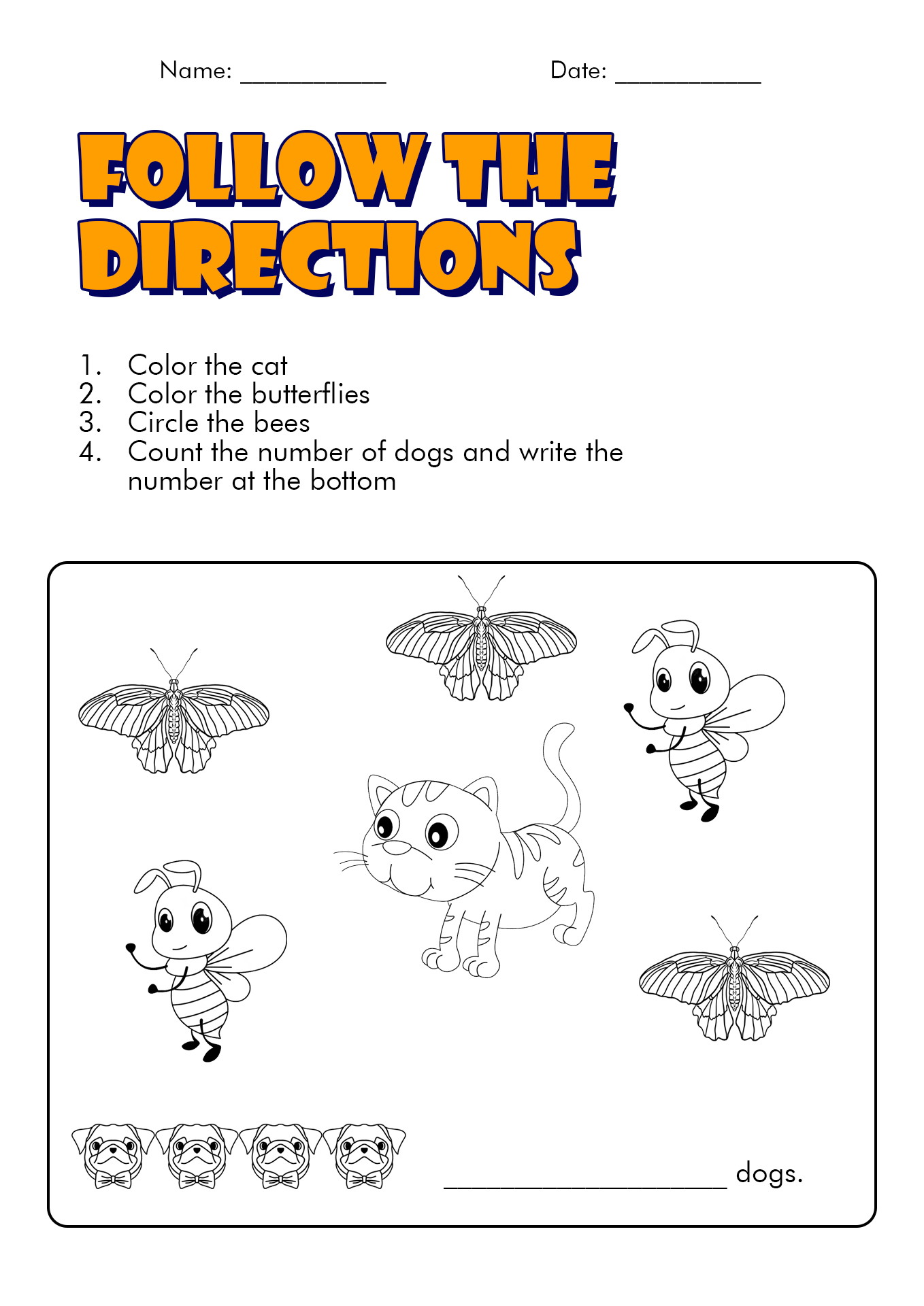 Free Following Directions Coloring Worksheets