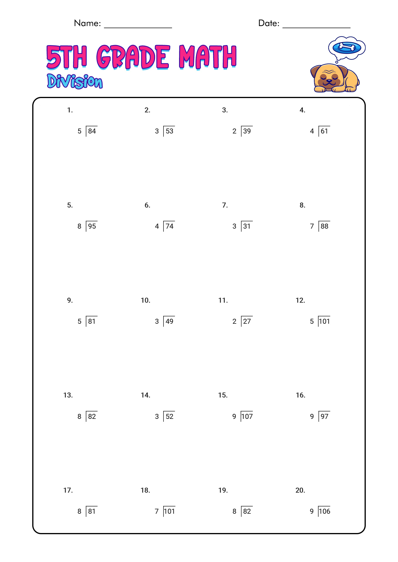 Free Printable Division Worksheets 4th Grade Image