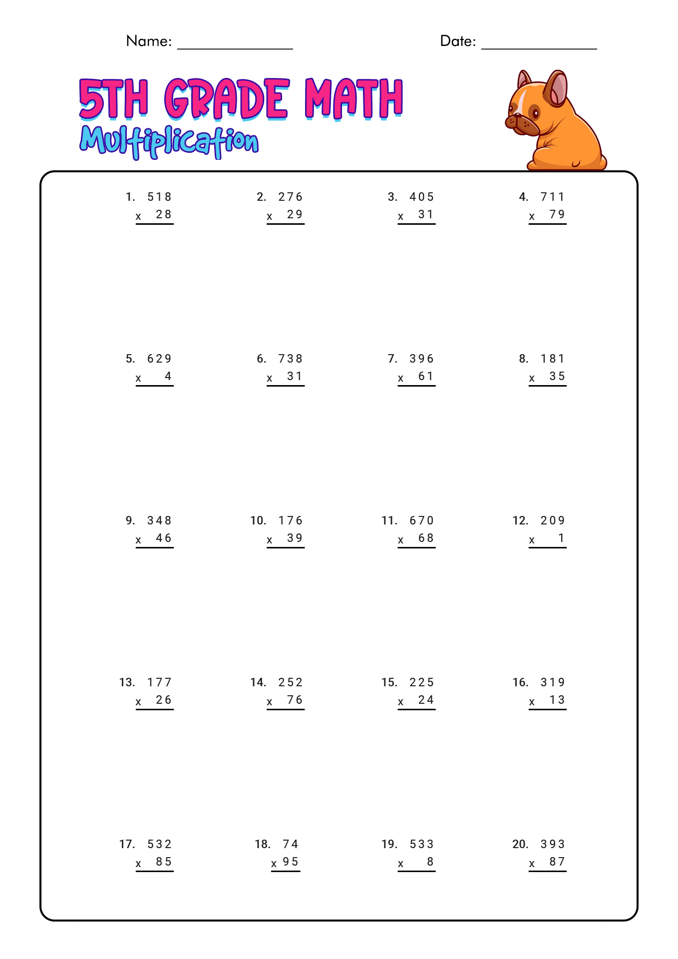 Free Printable Math Worksheets 5th Grade