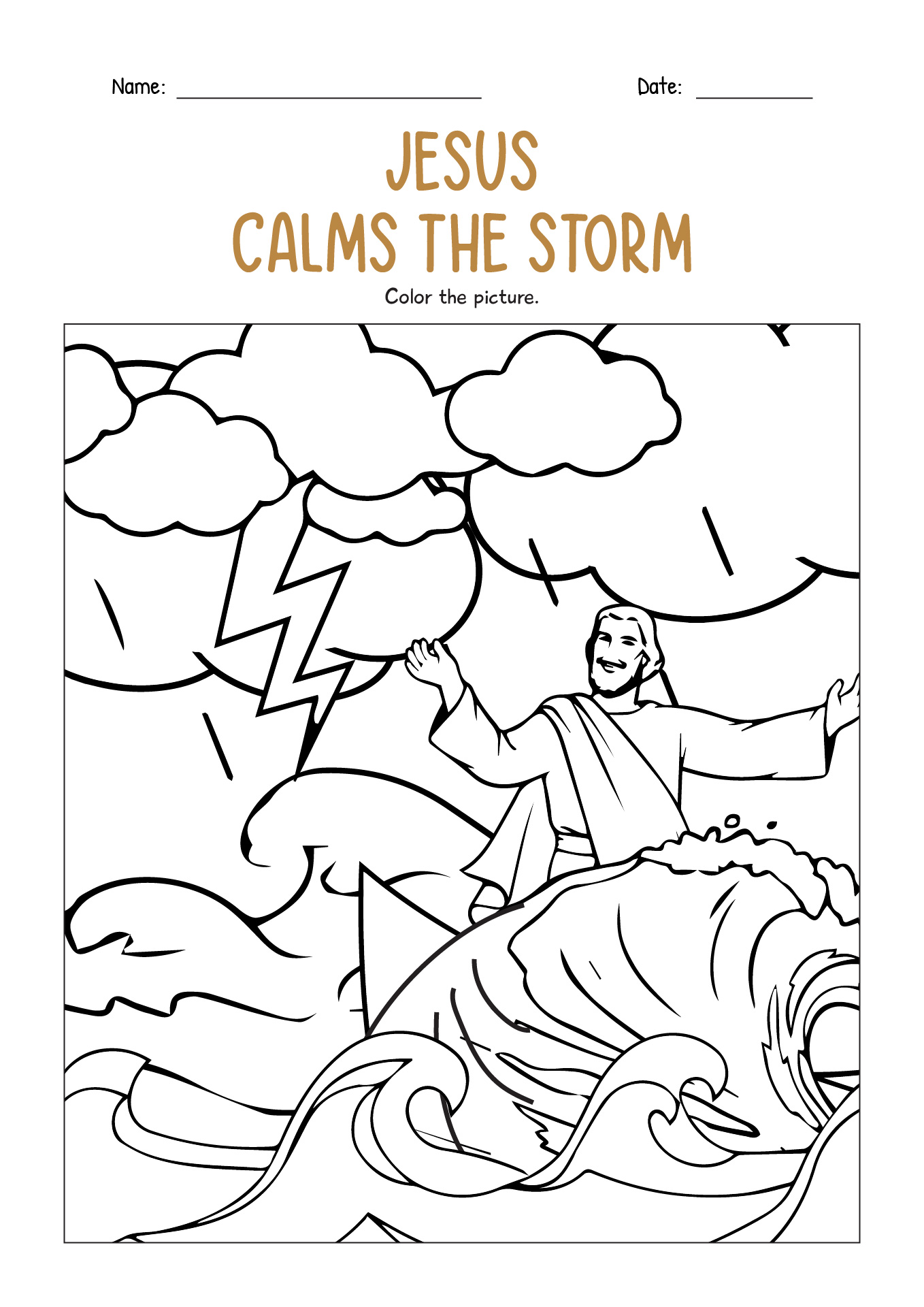 Jesus Calms the Storm Bible Coloring Page