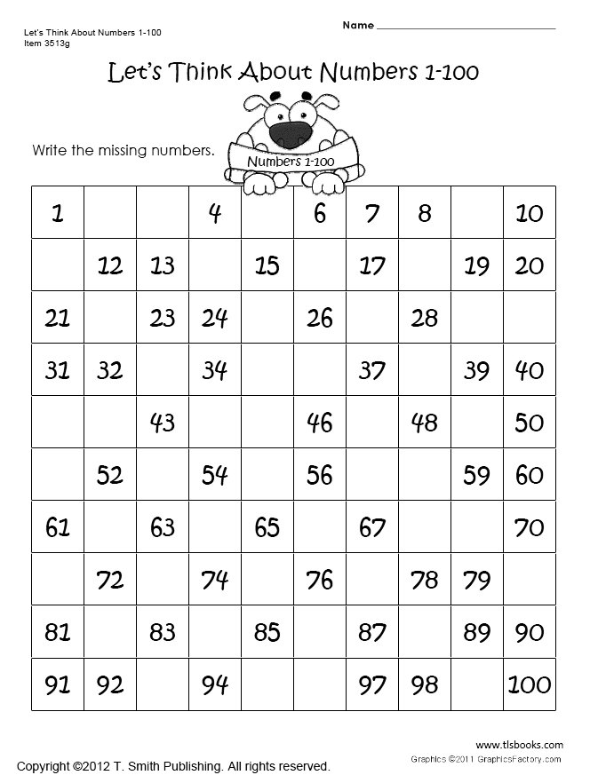 Kindergarten Worksheets Numbers 1 100 Image