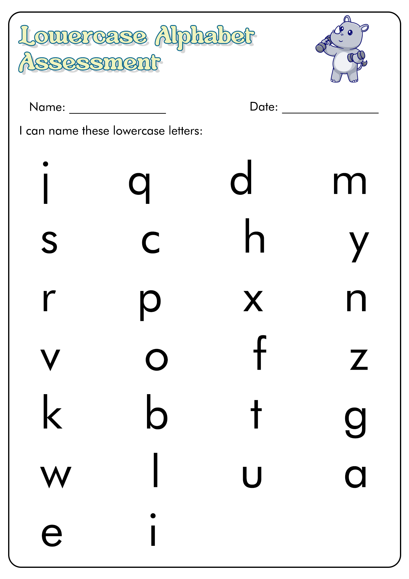 Lowercase Alphabet Letter Recognition Assessment