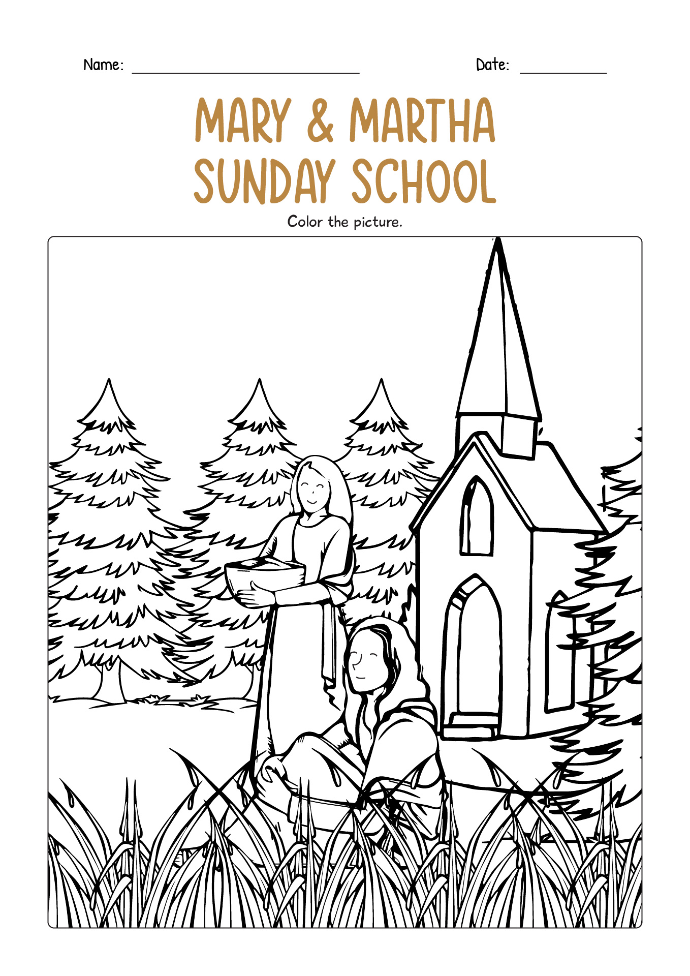 Mary and Martha Sunday School Coloring Pages