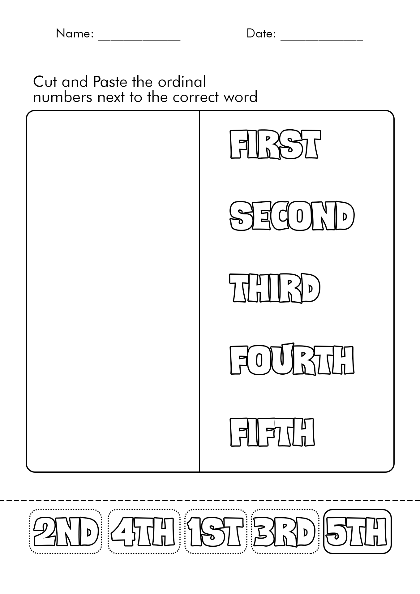 Ordinal Numbers Cut and Paste