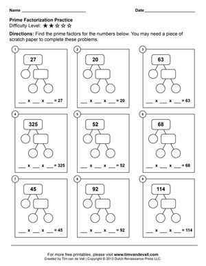 Prime Factorization Worksheet Grade 6