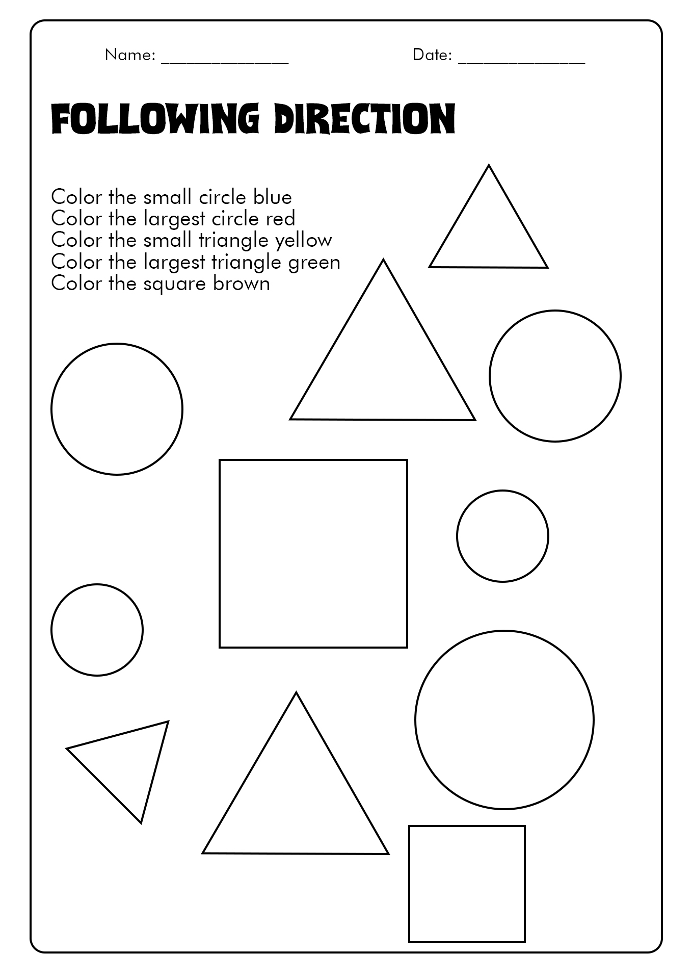 Printable Following Directions Worksheets Image