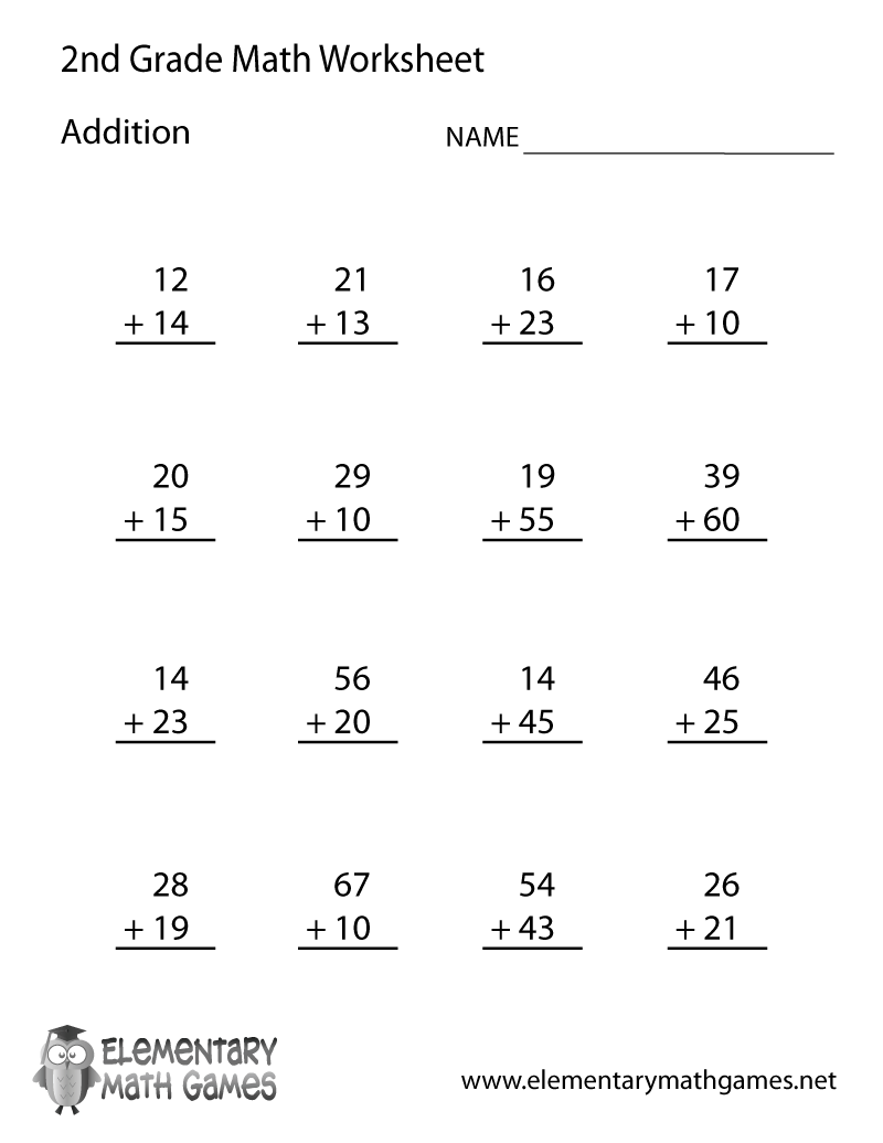 2nd Grade Addition Worksheets Printable