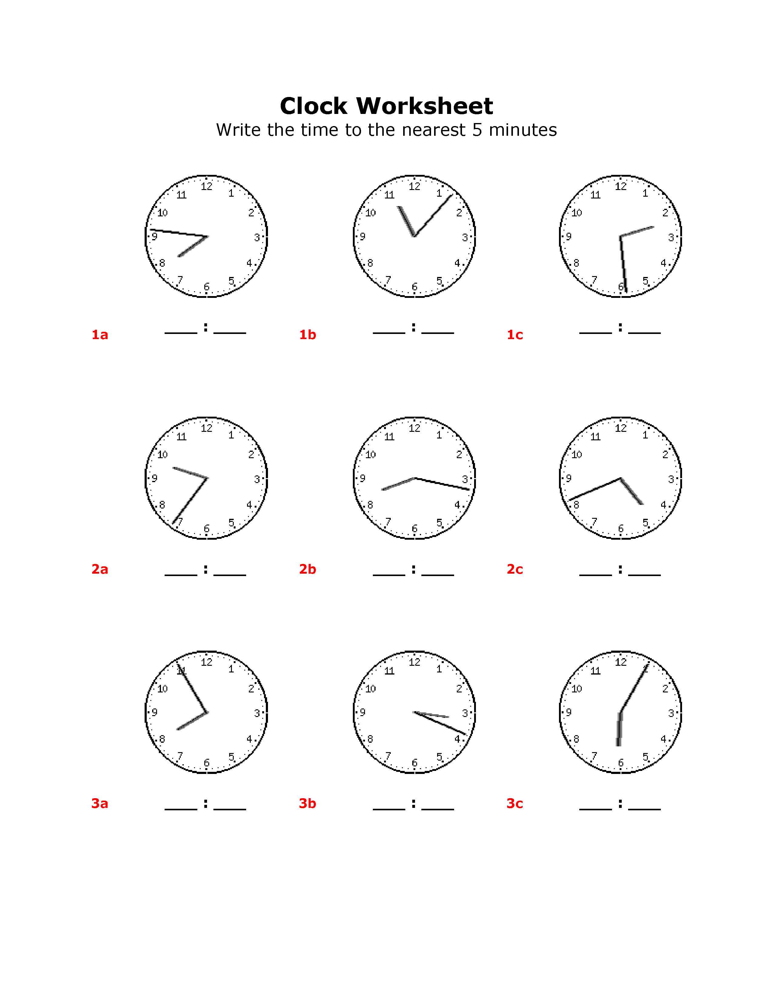 Clock Worksheets Grade 3 Image