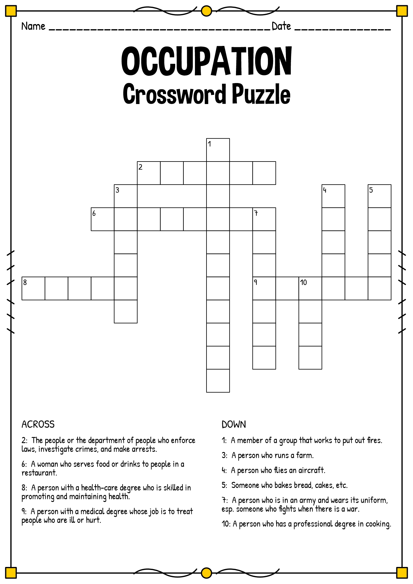 Crossword Puzzles ESL Worksheets Job