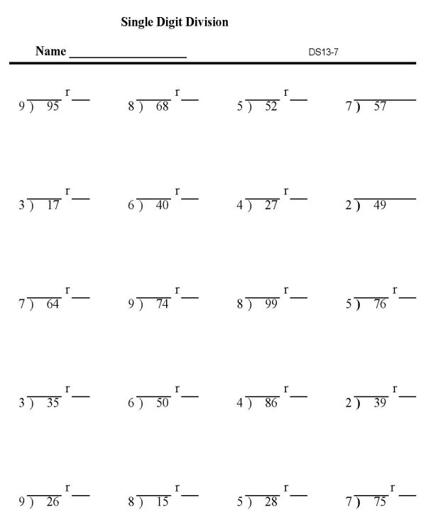 Free Division with Remainders Worksheets