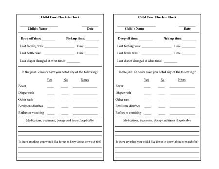Free Printable Home Daycare Forms Image