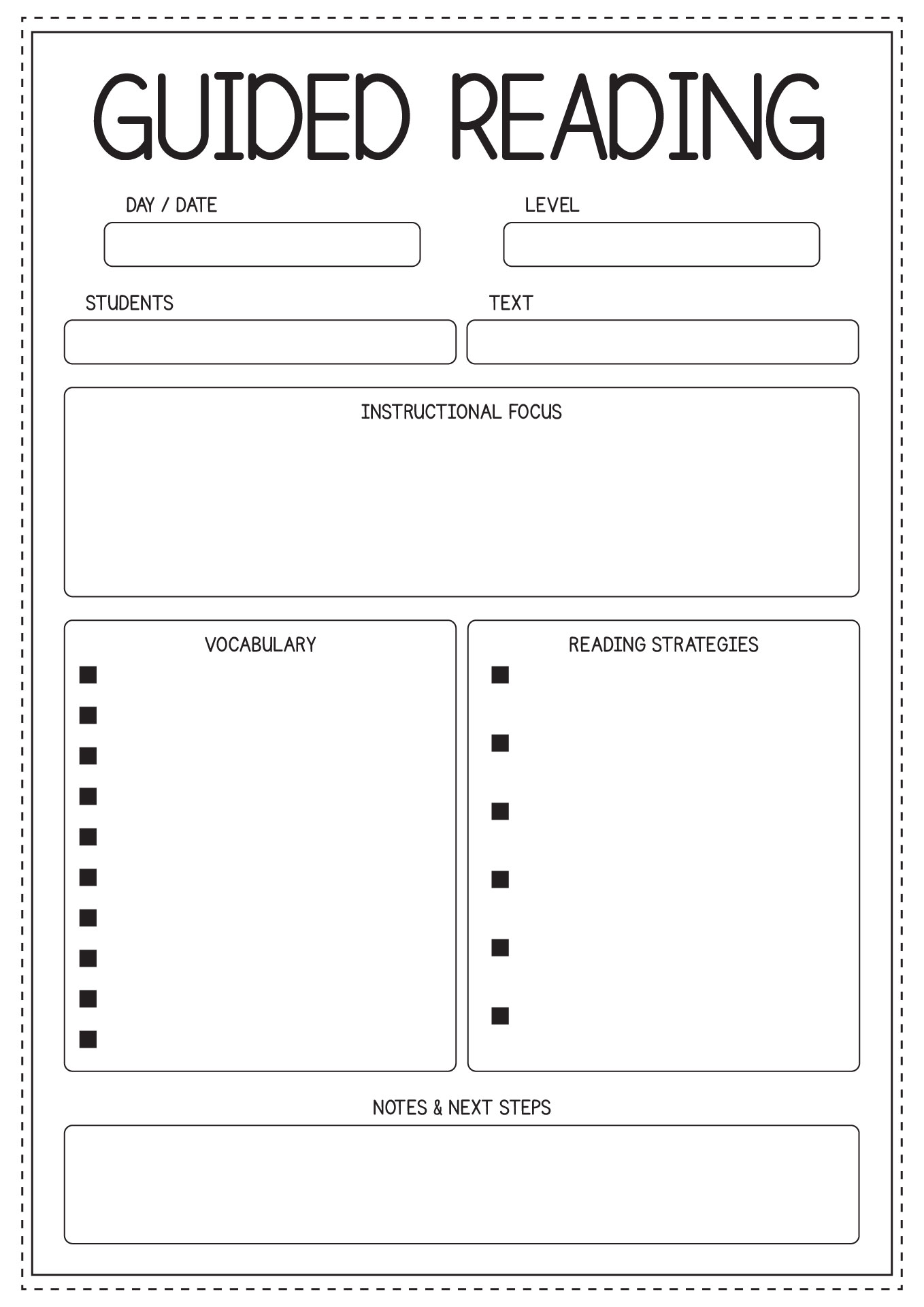Guided Reading Lesson Plan Templates