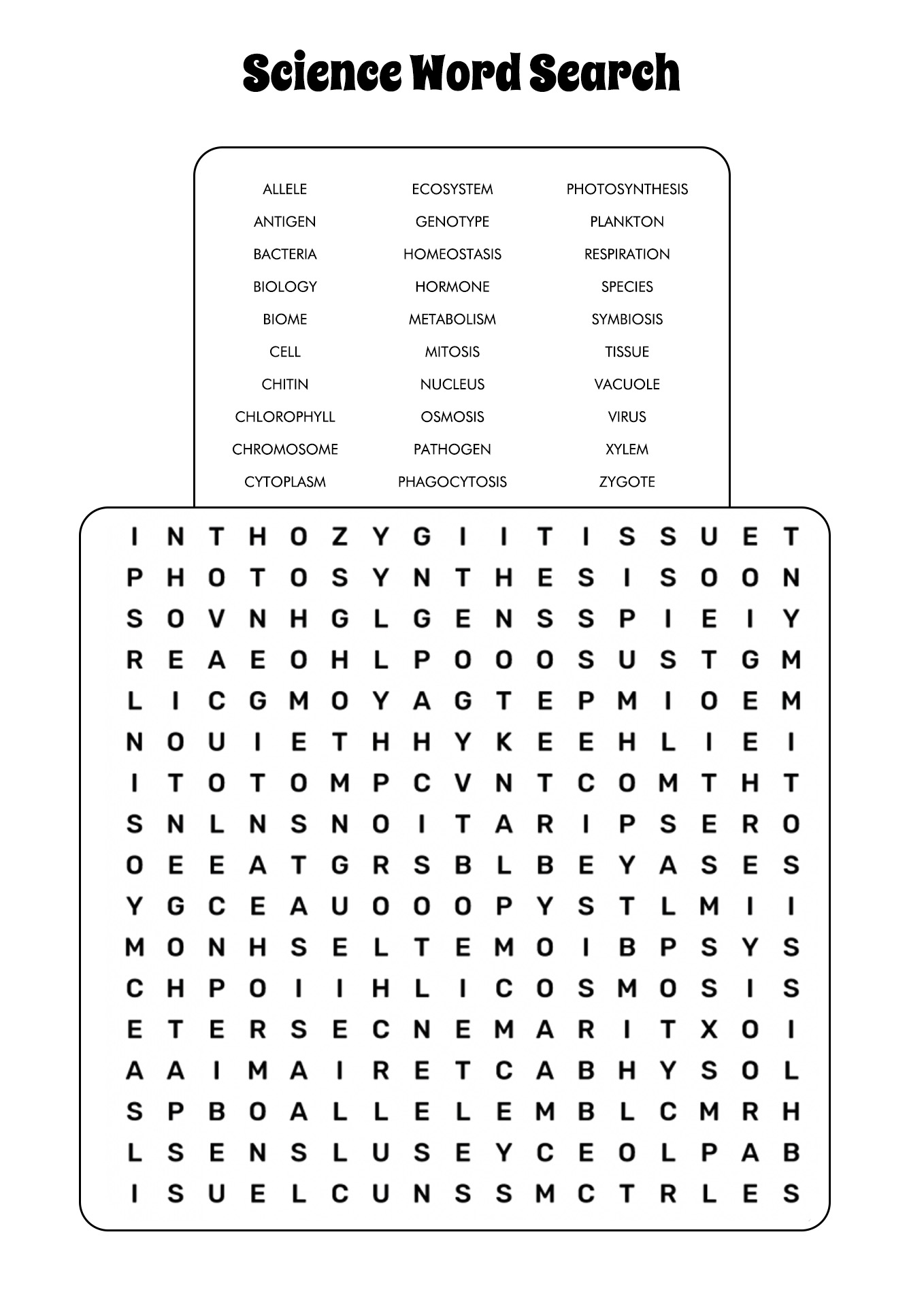 Hard Science Word Search Printable Image