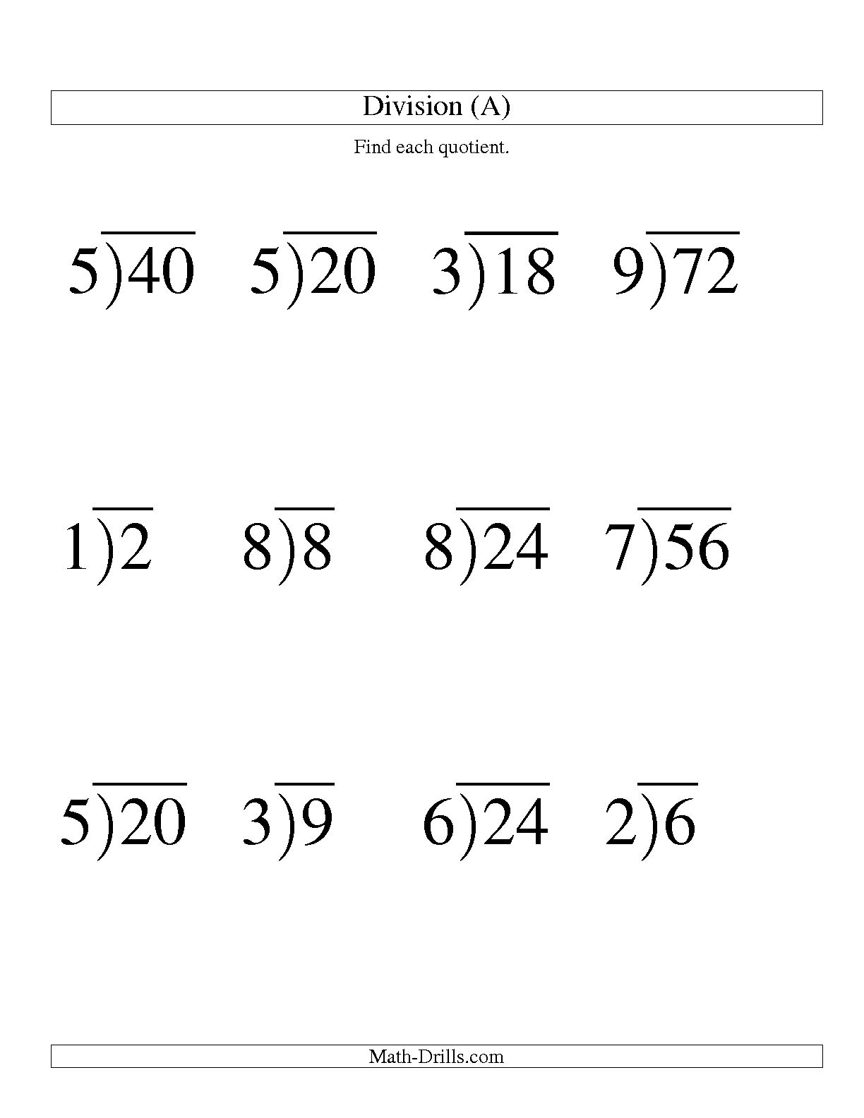 Long Division with Remainders Worksheets