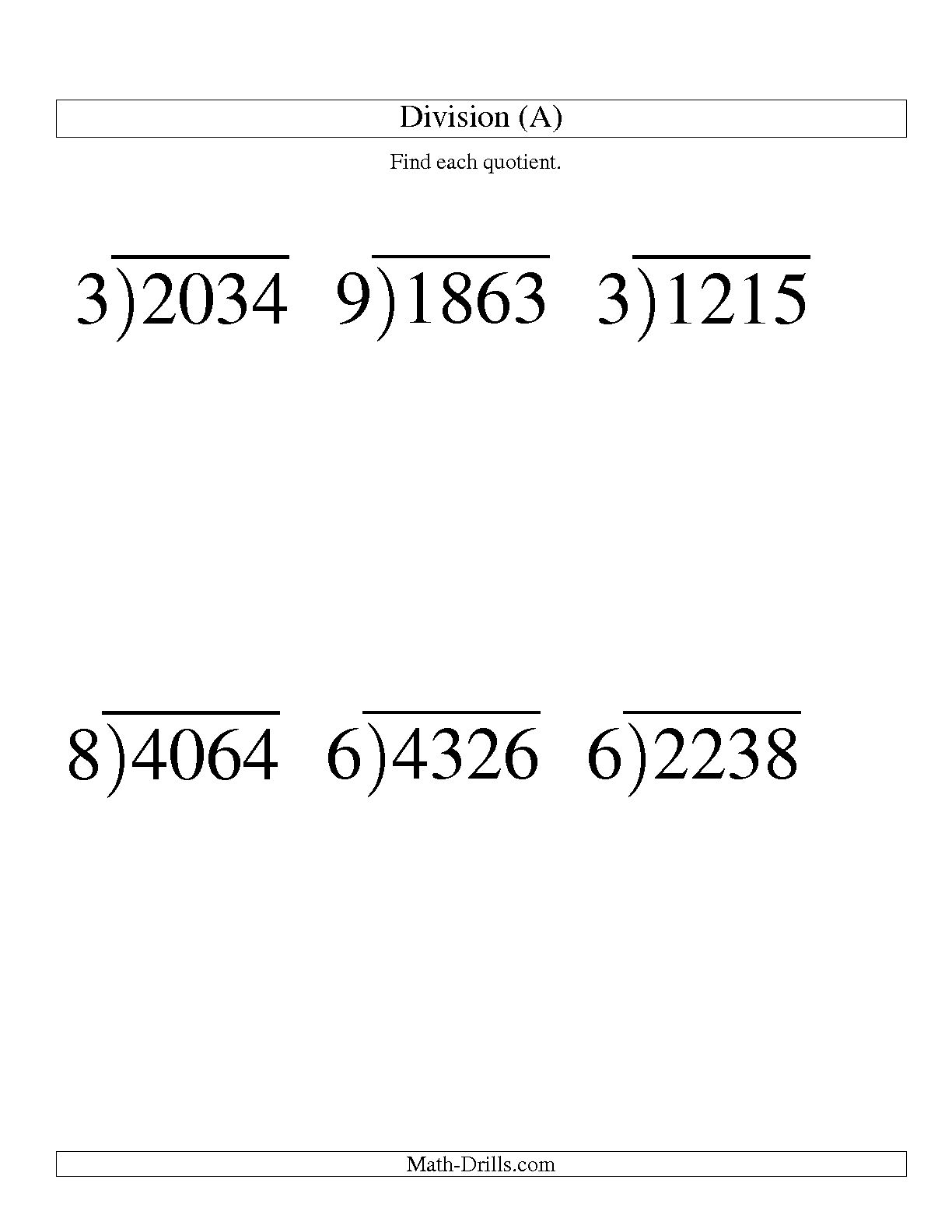 Long Division with Remainders Worksheets