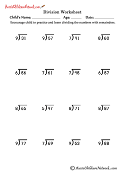 One Digit Division Worksheets