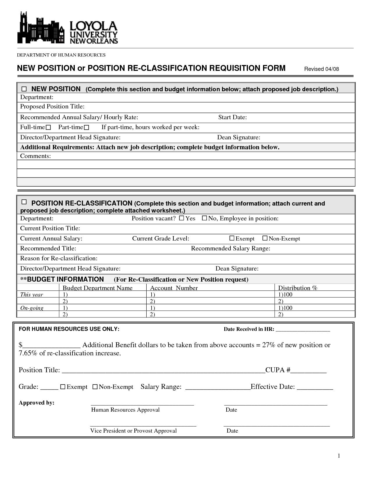 Position Requisition Form Template Image