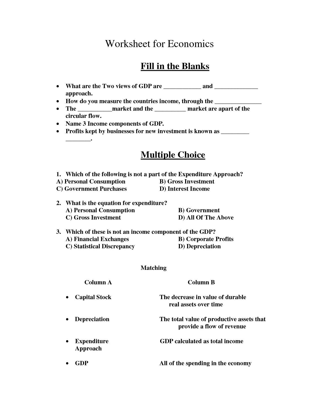 Printable Economics Worksheets Image