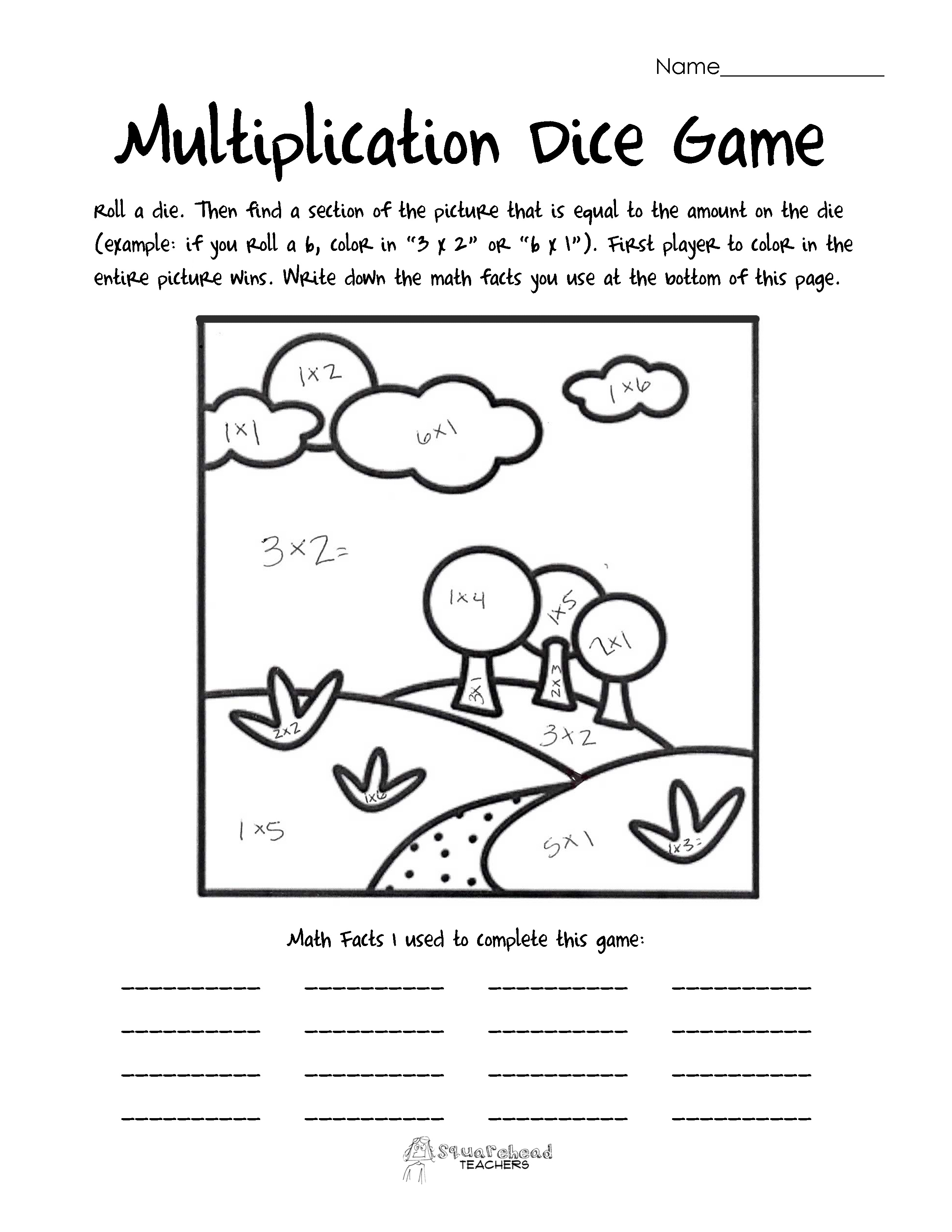 Printable Table Worksheet Multiplication Games Dice Image