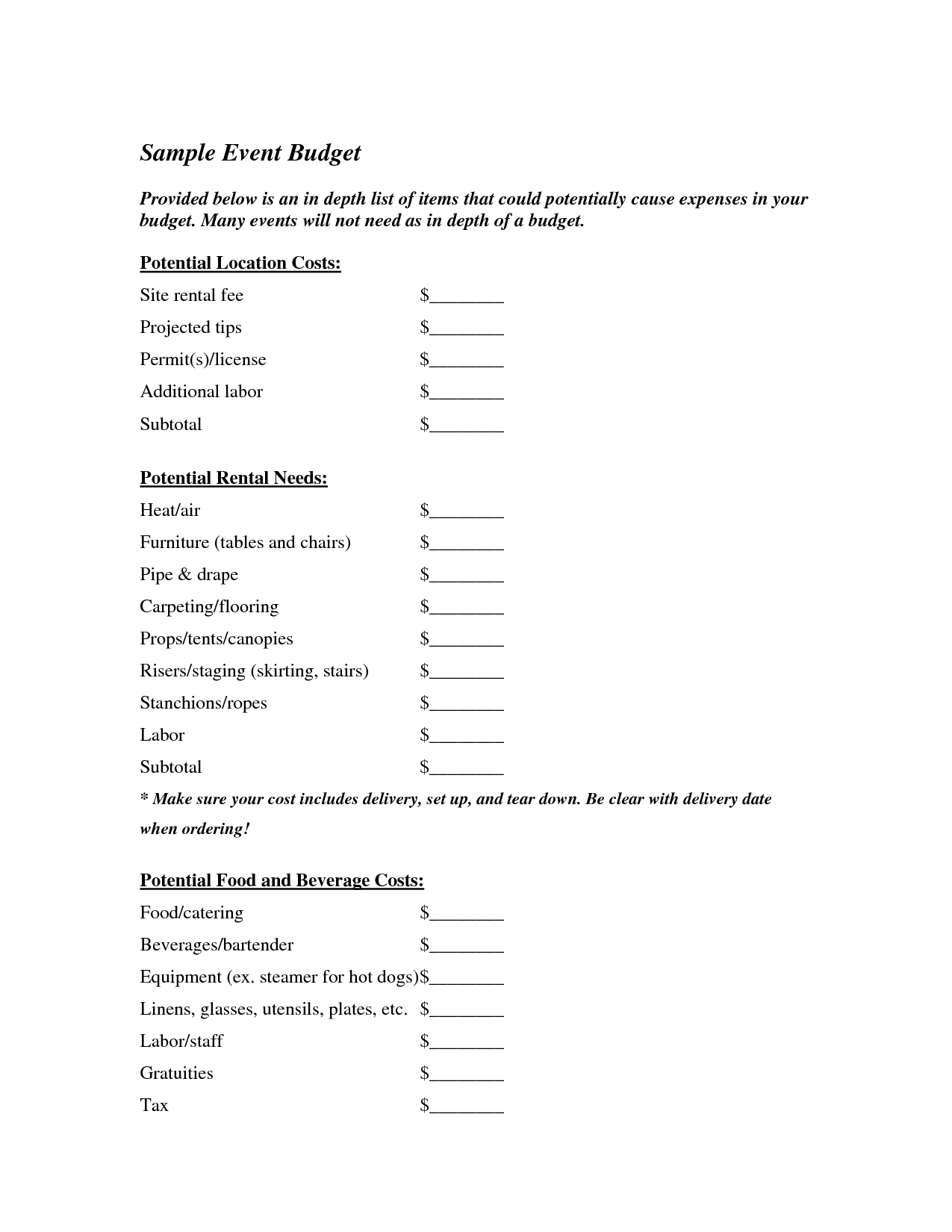 Sample Event Budget Template Image