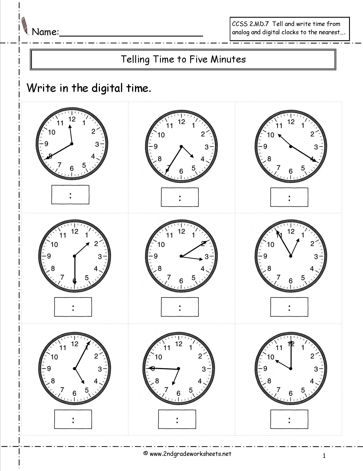 Telling Time Nearest Minute Worksheet Image