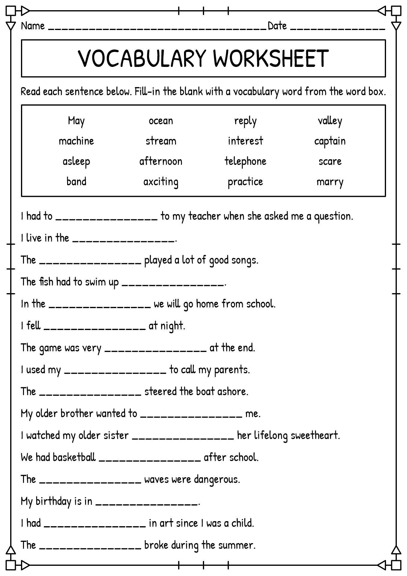 Third Grade Vocabulary Test