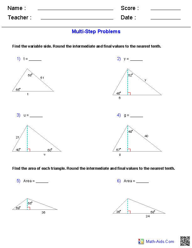 Trigonometry Word Problems Worksheet