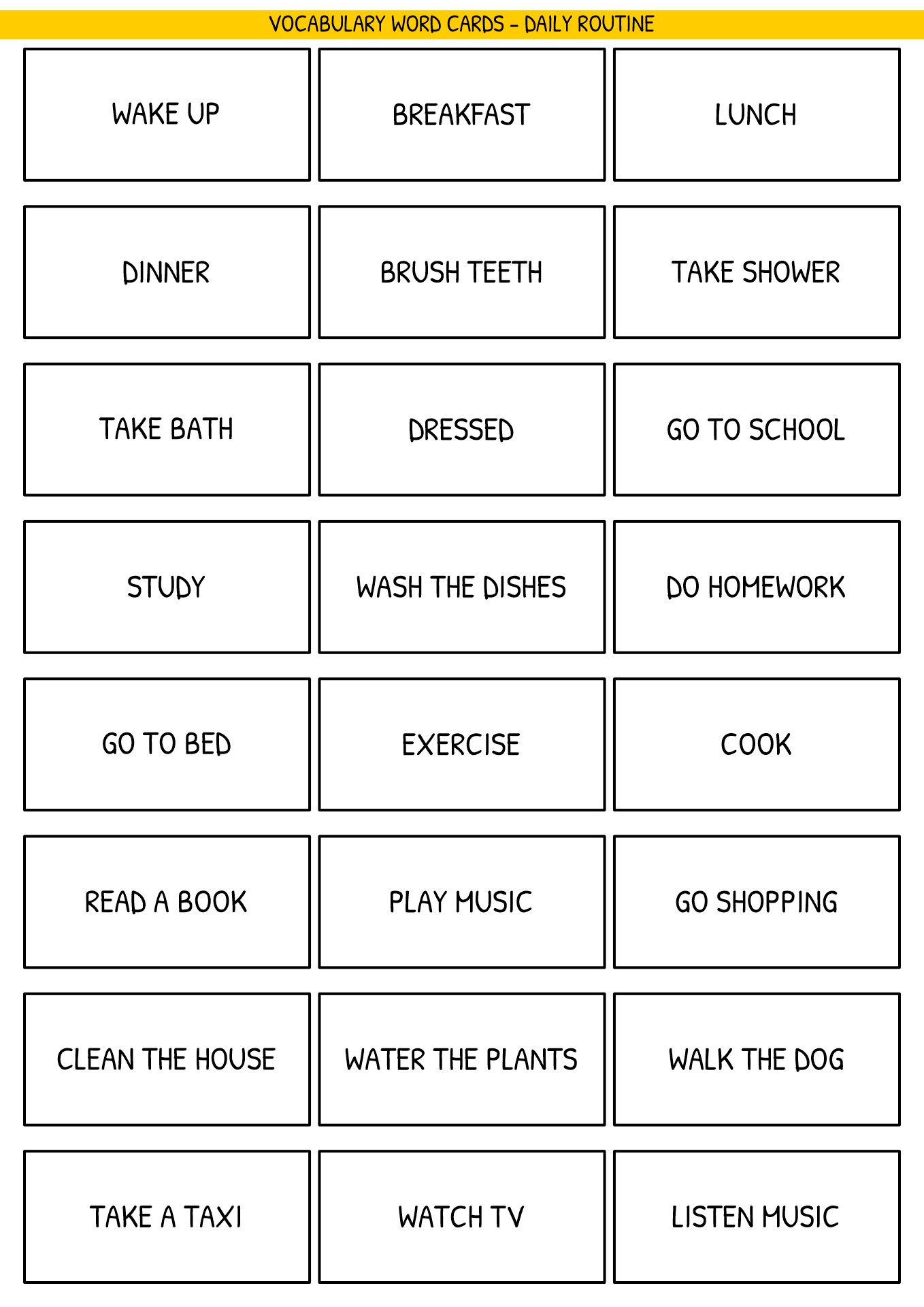 Vocabulary Word Cards Template
