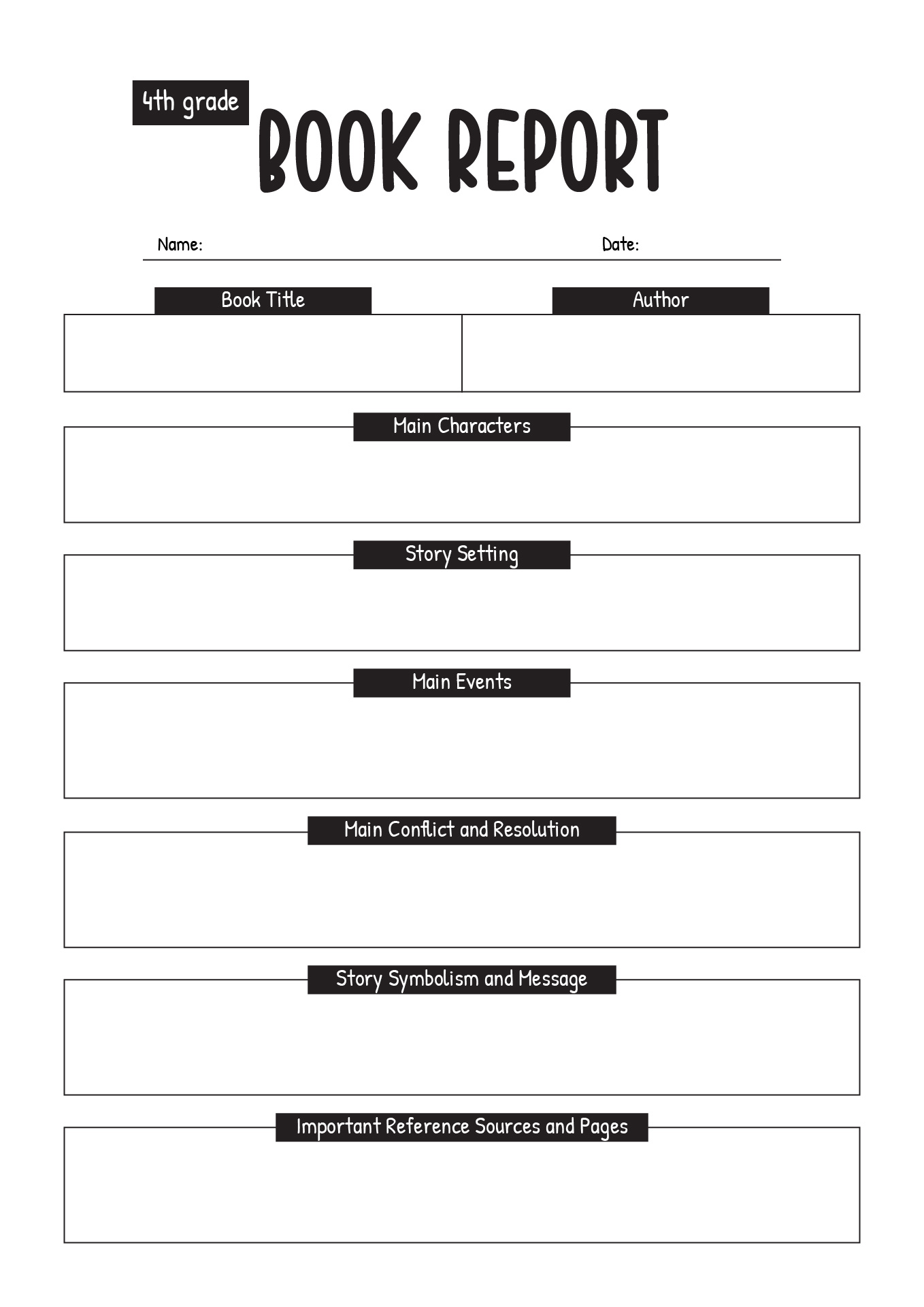 4th Grade Book Report Template for Students