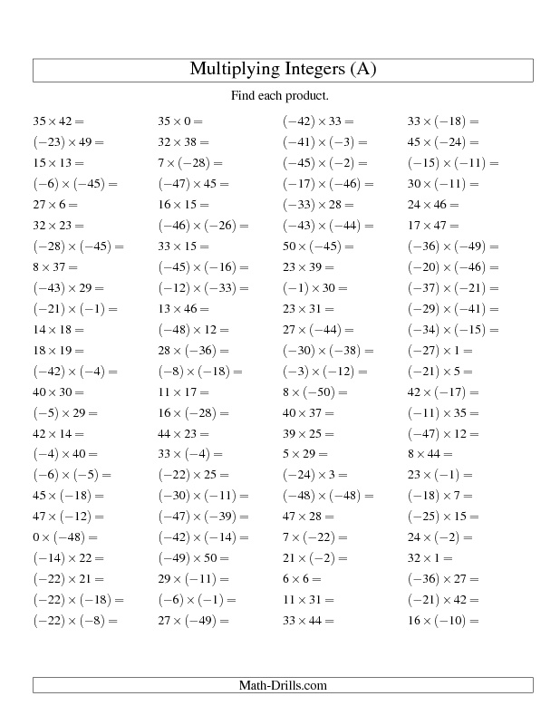 7th Grade Math Worksheets Integers Image