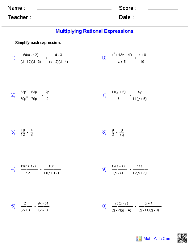 1 9th Grade Algebra Worksheets with Answers