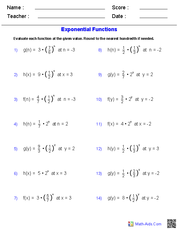 Algebra Functions Worksheets Image